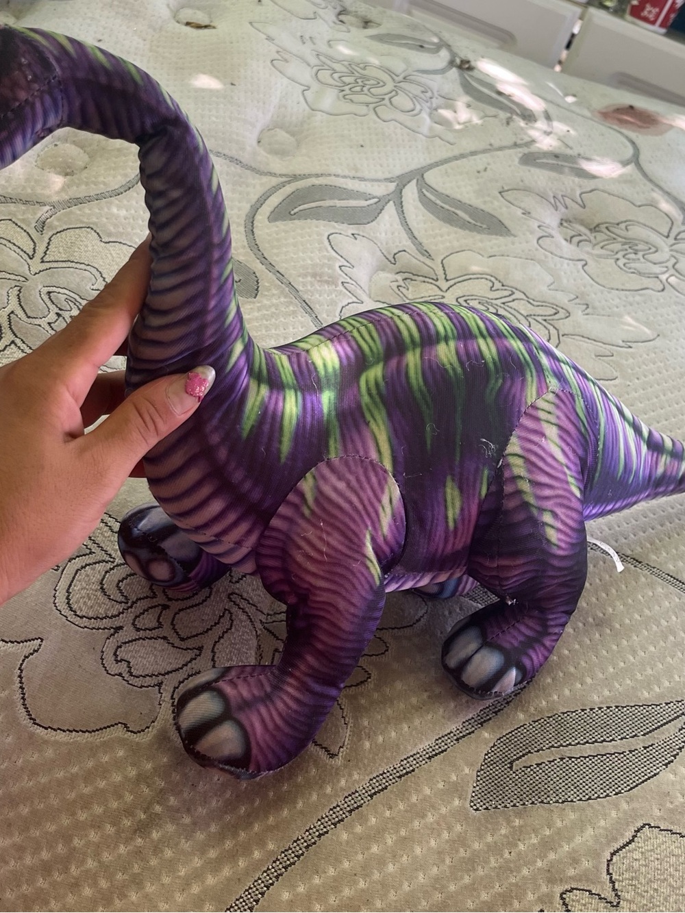Purple & Green Striped Plush Dinosaur Cat Toy